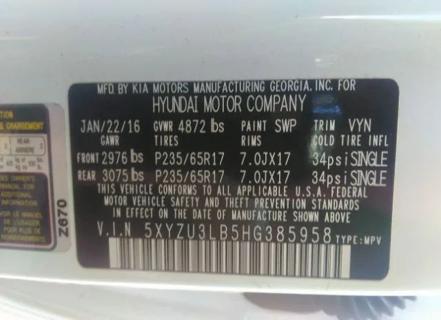 Photo 8 VIN: 5XYZU3LB5HG385958 - HYUNDAI SANTA FE SPORT 