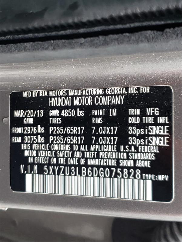 Photo 9 VIN: 5XYZU3LB6DG075828 - HYUNDAI SANTA FE S 