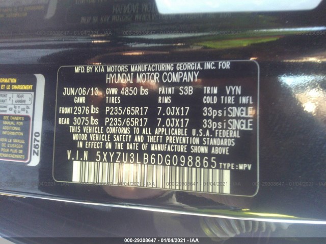 Photo 8 VIN: 5XYZU3LB6DG098865 - HYUNDAI SANTA FE 