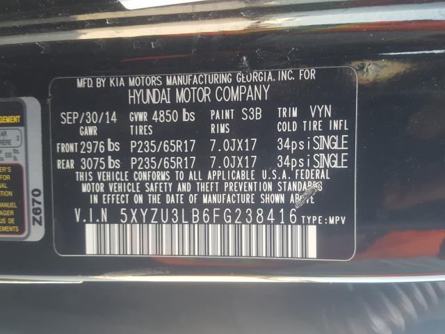 Photo 9 VIN: 5XYZU3LB6FG238416 - HYUNDAI SANTA FE S 