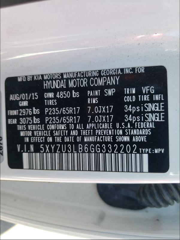 Photo 9 VIN: 5XYZU3LB6GG332202 - HYUNDAI SANTA FE S 