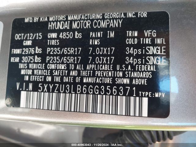 Photo 8 VIN: 5XYZU3LB6GG356371 - HYUNDAI SANTA FE 