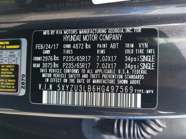 Photo 9 VIN: 5XYZU3LB6HG497569 - HYUNDAI SANTA FE S 