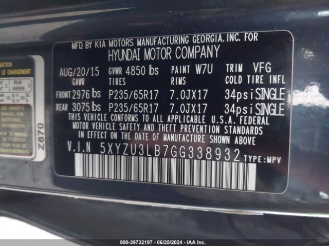 Photo 8 VIN: 5XYZU3LB7GG338932 - HYUNDAI SANTA FE 