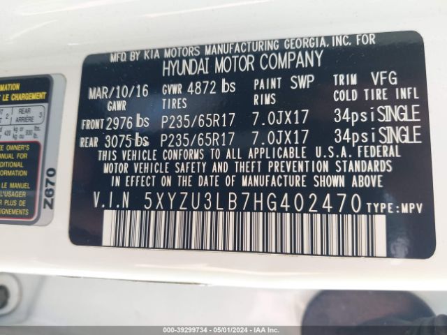 Photo 8 VIN: 5XYZU3LB7HG402470 - HYUNDAI SANTA FE SPORT 