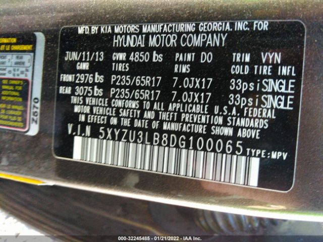 Photo 8 VIN: 5XYZU3LB8DG100065 - HYUNDAI SANTA FE 