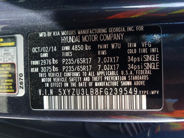 Photo 9 VIN: 5XYZU3LB8FG239549 - HYUNDAI SANTA FE S 