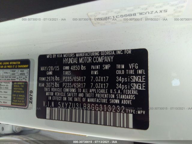 Photo 8 VIN: 5XYZU3LB8GG313232 - HYUNDAI SANTA FE SPORT 