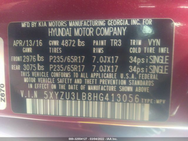 Photo 8 VIN: 5XYZU3LB8HG413056 - HYUNDAI SANTA FE SPORT 