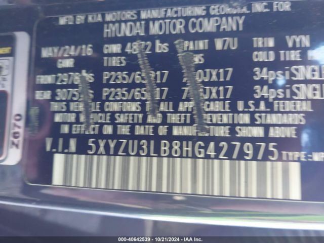 Photo 8 VIN: 5XYZU3LB8HG427975 - HYUNDAI SANTA FE 