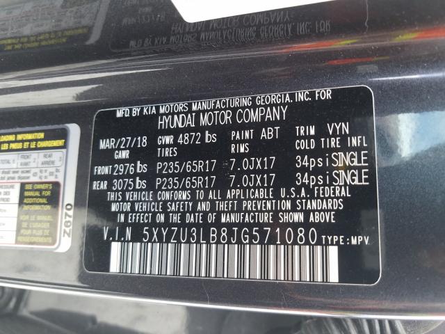 Photo 9 VIN: 5XYZU3LB8JG571080 - HYUNDAI SANTA FE S 