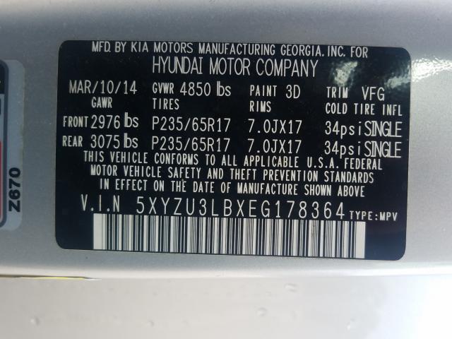 Photo 9 VIN: 5XYZU3LBXEG178364 - HYUNDAI SANTA FE S 