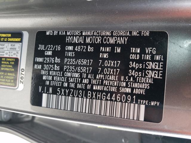 Photo 9 VIN: 5XYZU3LBXHG446091 - HYUNDAI SANTA FE S 