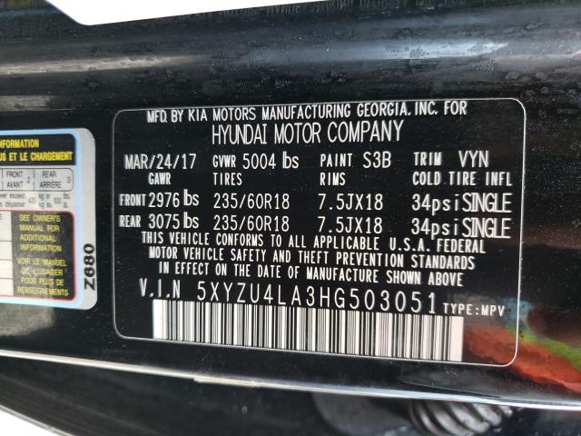 Photo 9 VIN: 5XYZU4LA3HG503051 - HYUNDAI SANTA FE S 