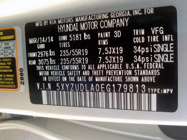 Photo 9 VIN: 5XYZUDLA0EG179813 - HYUNDAI SANTA FE S 