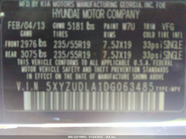 Photo 8 VIN: 5XYZUDLA1DG063485 - HYUNDAI SANTA FE 