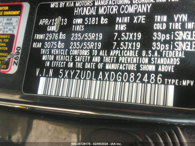 Photo 8 VIN: 5XYZUDLAXDG082486 - HYUNDAI SANTA FE S 