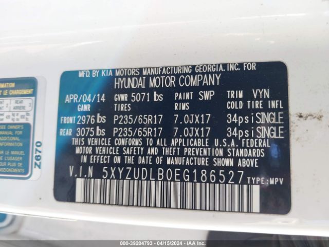 Photo 8 VIN: 5XYZUDLB0EG186527 - HYUNDAI SANTA FE SPORT 