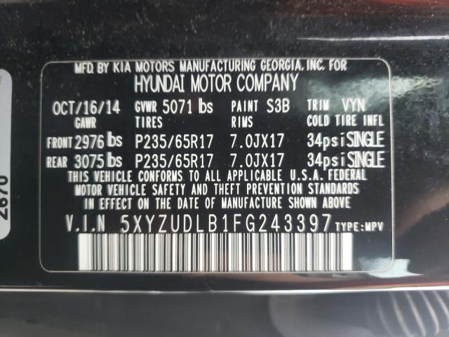 Photo 9 VIN: 5XYZUDLB1FG243397 - HYUNDAI SANTA FE S 