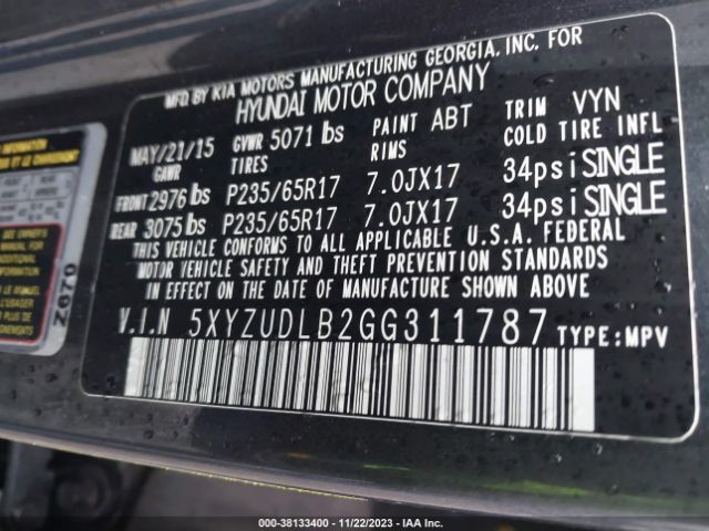 Photo 8 VIN: 5XYZUDLB2GG311787 - HYUNDAI SANTA FE SPORT 