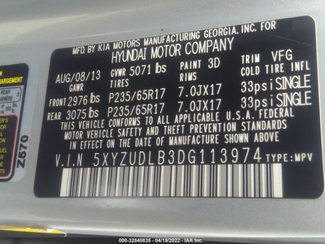 Photo 8 VIN: 5XYZUDLB3DG113974 - HYUNDAI SANTA FE 