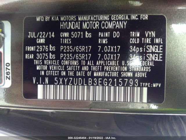 Photo 8 VIN: 5XYZUDLB3EG215793 - HYUNDAI SANTA FE SPORT 