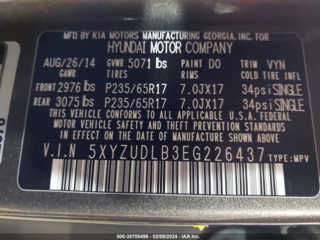 Photo 8 VIN: 5XYZUDLB3EG226437 - HYUNDAI SANTA FE 