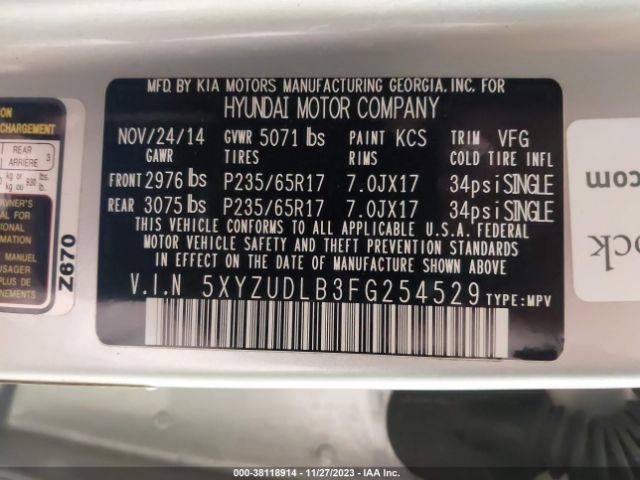 Photo 8 VIN: 5XYZUDLB3FG254529 - HYUNDAI SANTA FE SPORT 