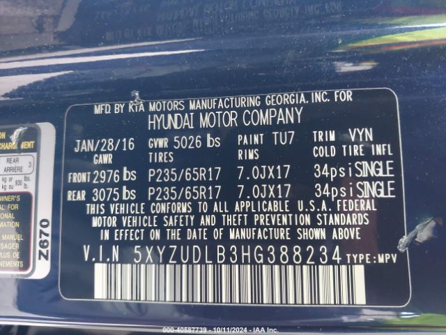 Photo 8 VIN: 5XYZUDLB3HG388234 - HYUNDAI SANTA FE 