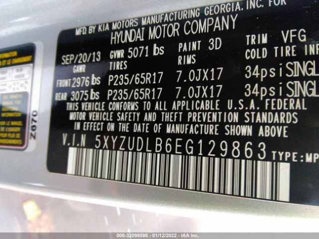 Photo 8 VIN: 5XYZUDLB6EG129863 - HYUNDAI SANTA FE SPORT 