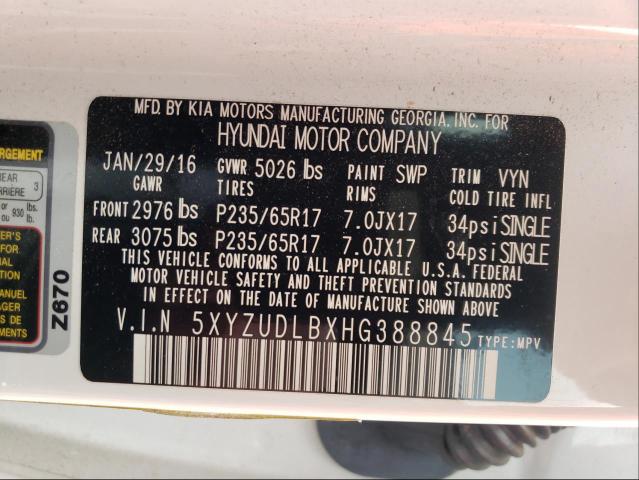 Photo 9 VIN: 5XYZUDLBXHG388845 - HYUNDAI SANTA FE S 