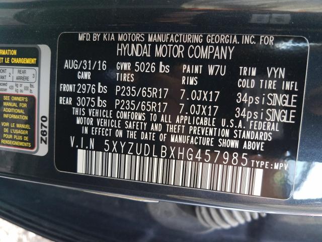 Photo 9 VIN: 5XYZUDLBXHG457985 - HYUNDAI SANTA FE S 