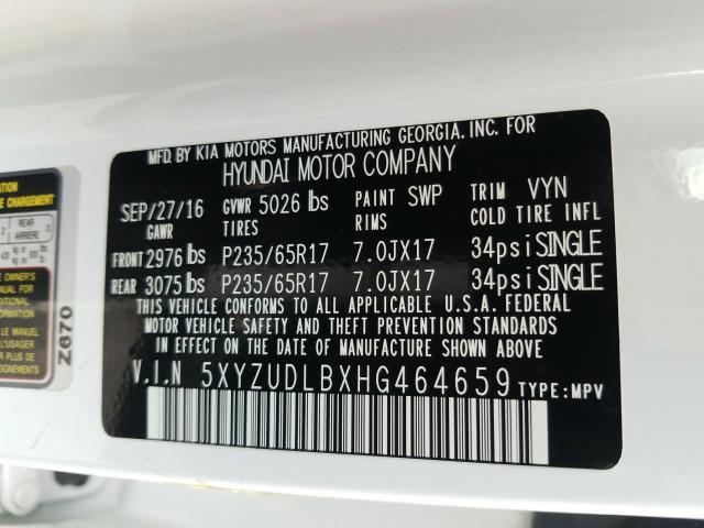 Photo 9 VIN: 5XYZUDLBXHG464659 - HYUNDAI SANTA FE S 