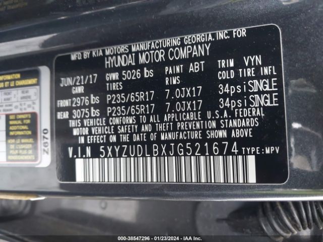 Photo 8 VIN: 5XYZUDLBXJG521674 - HYUNDAI SANTA FE SPORT 