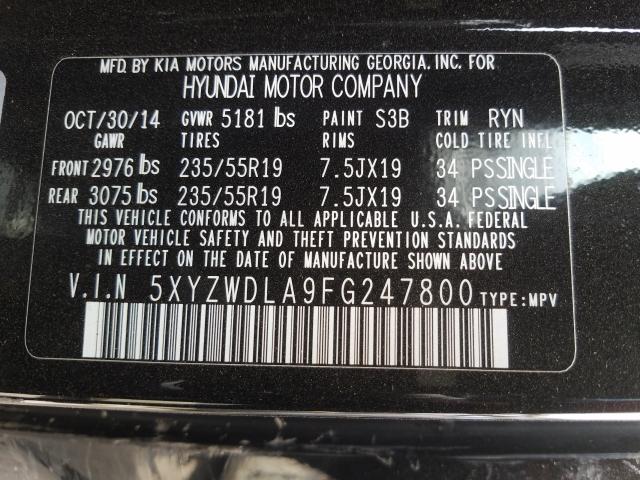 Photo 9 VIN: 5XYZWDLA9FG247800 - HYUNDAI SANTA FE S 