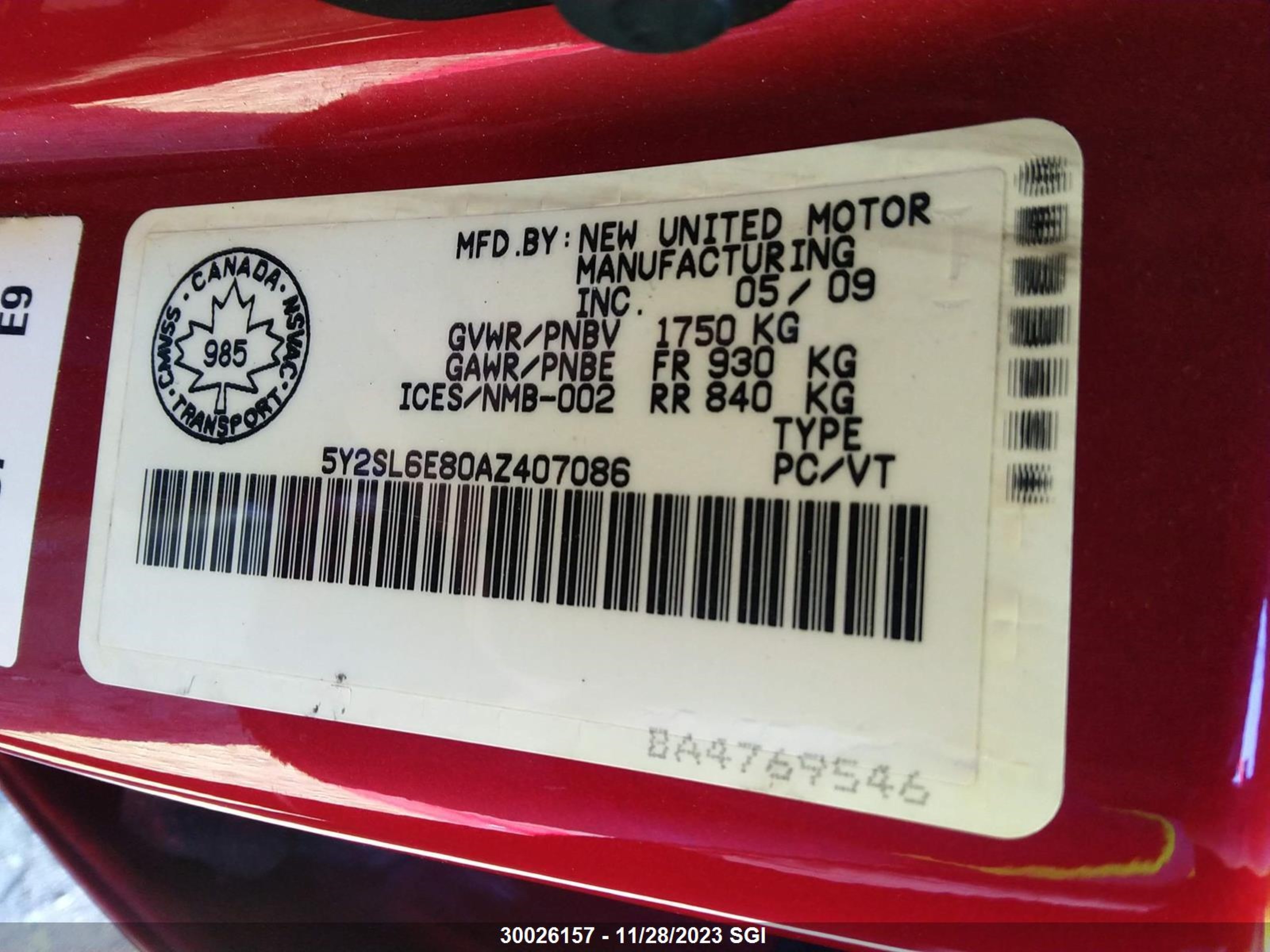 Photo 8 VIN: 5Y2SL6E80AZ407086 - PONTIAC VIBE 