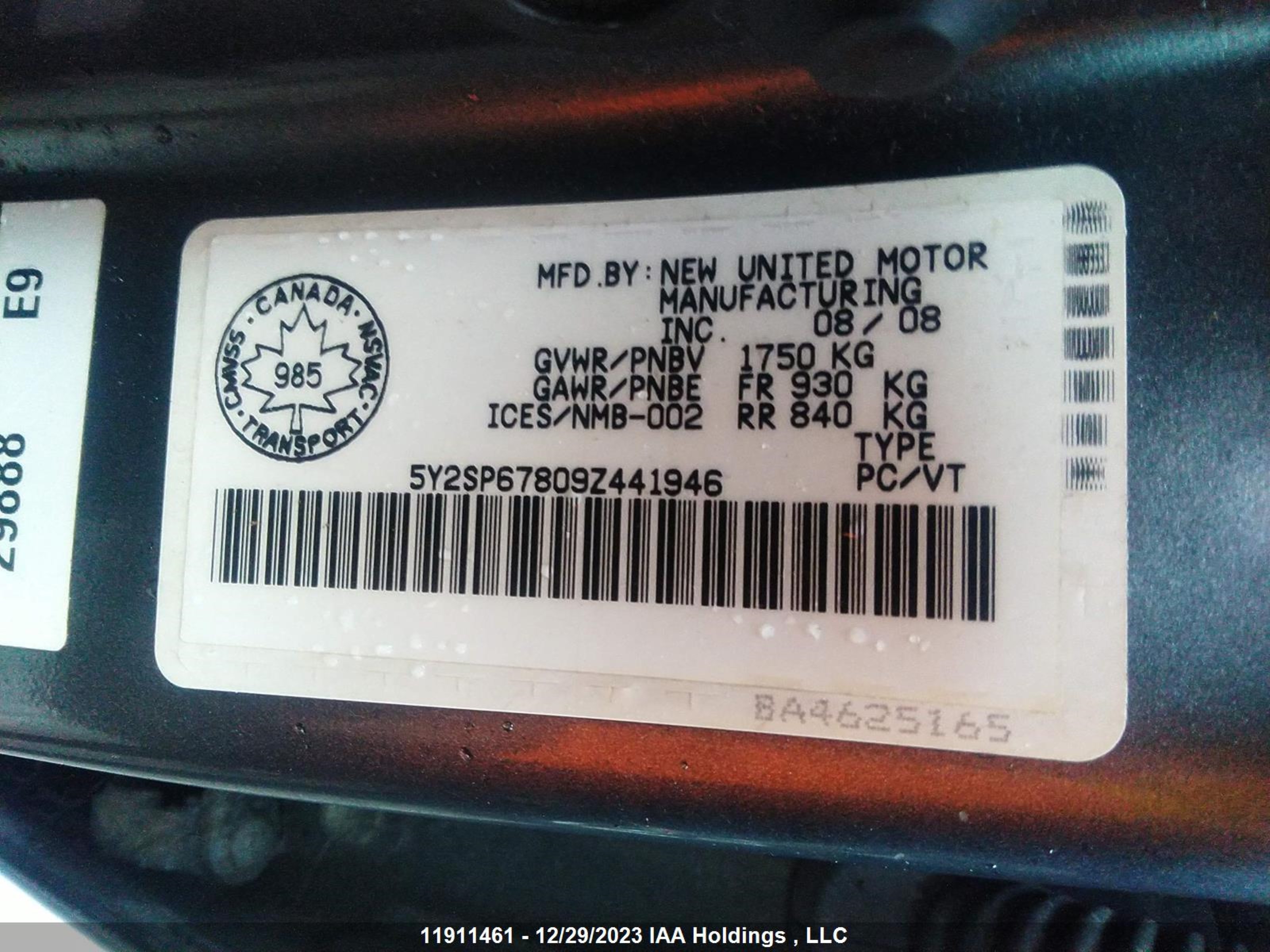 Photo 8 VIN: 5Y2SP67809Z441946 - PONTIAC VIBE 