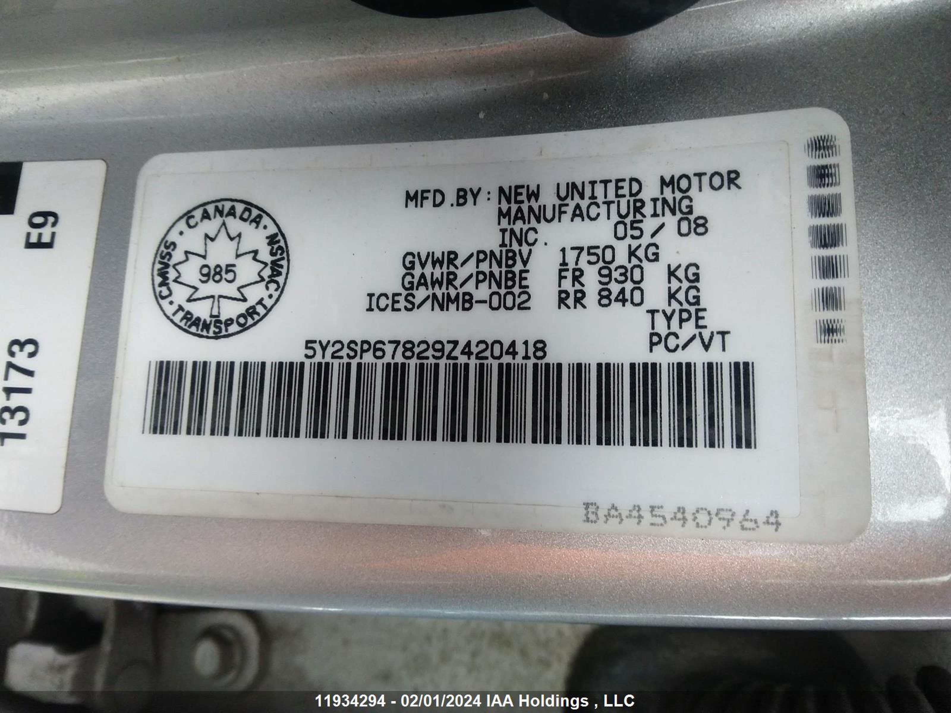 Photo 8 VIN: 5Y2SP67829Z420418 - PONTIAC VIBE 