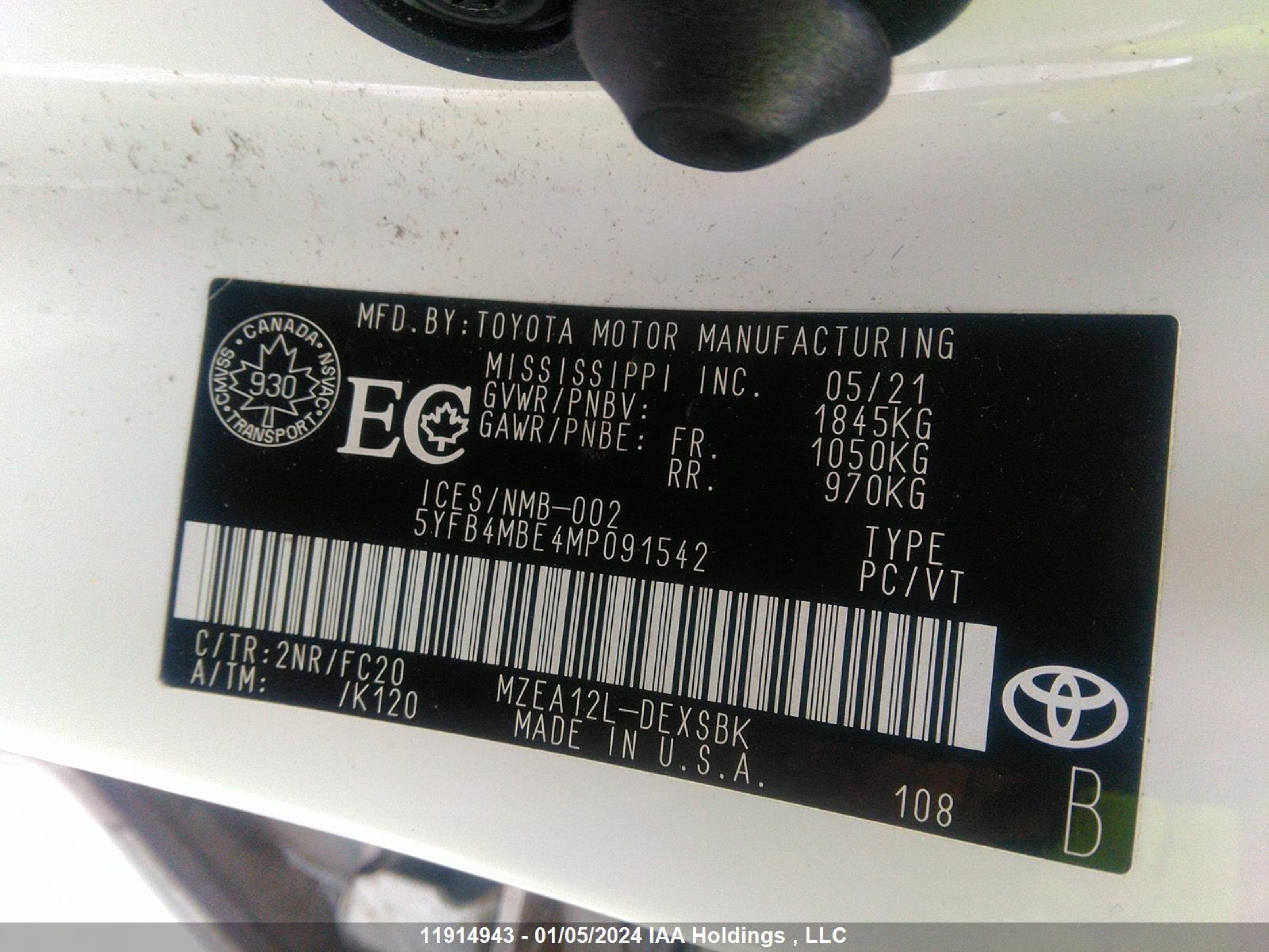 Photo 8 VIN: 5YFB4MBE4MP091542 - TOYOTA COROLLA 