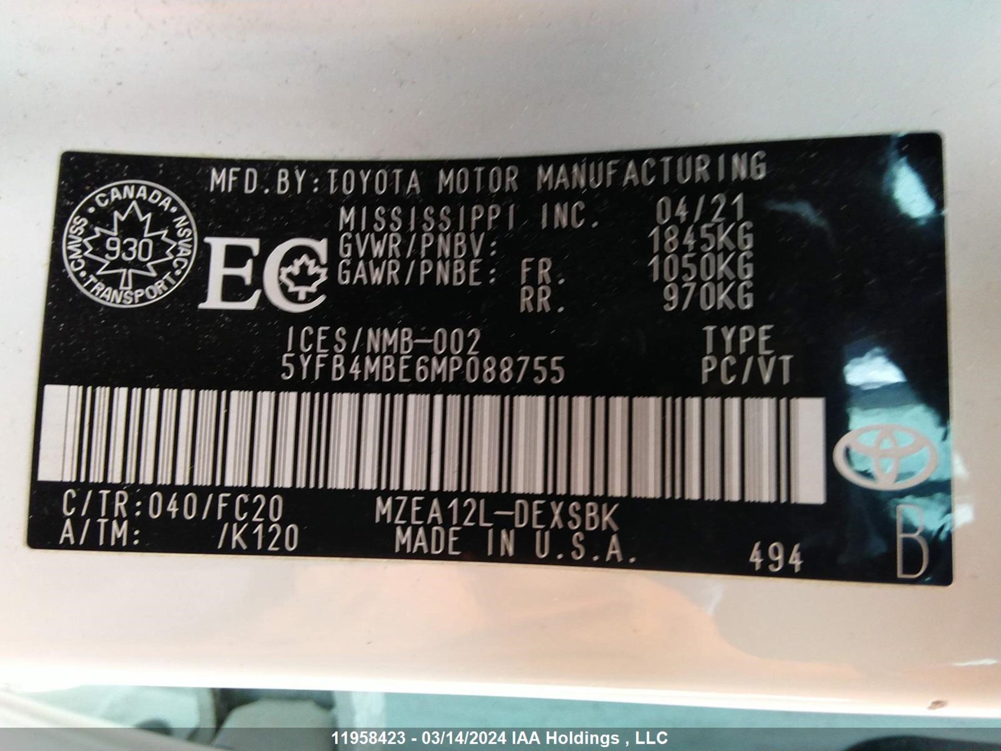 Photo 8 VIN: 5YFB4MBE6MP088755 - TOYOTA COROLLA 