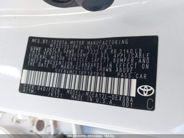 Photo 8 VIN: 5YFB4MCE1RP181818 - TOYOTA COROLLA 