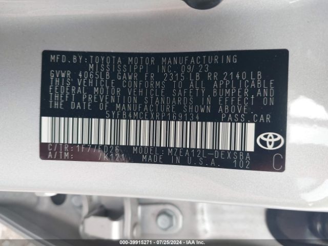 Photo 8 VIN: 5YFB4MCEXRP169134 - TOYOTA COROLLA 