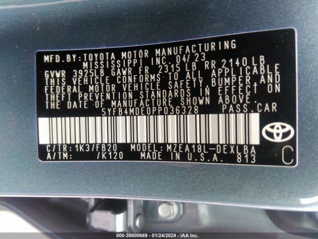 Photo 8 VIN: 5YFB4MDE0PP036328 - TOYOTA COROLLA 