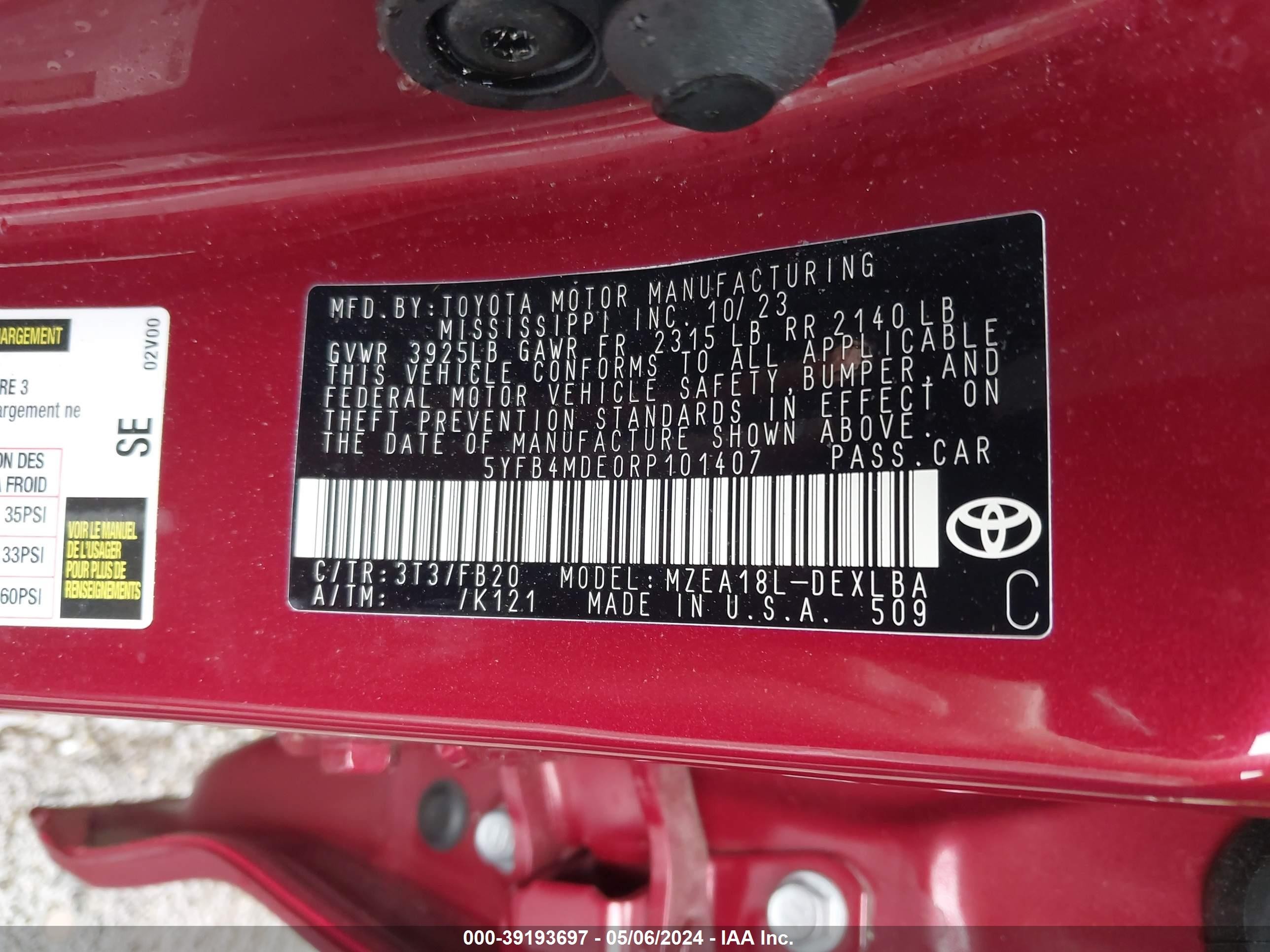 Photo 8 VIN: 5YFB4MDE0RP101407 - TOYOTA COROLLA 