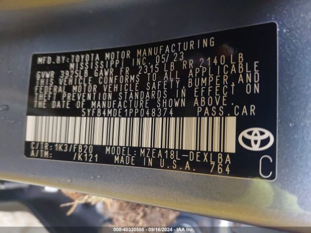 Photo 8 VIN: 5YFB4MDE1PP048374 - TOYOTA COROLLA 