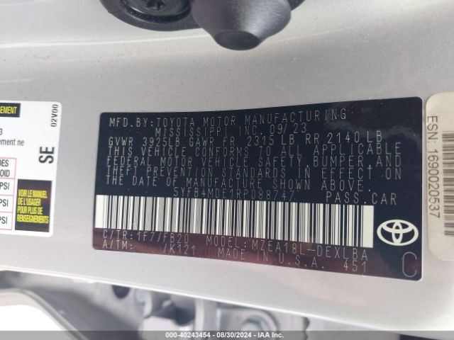 Photo 8 VIN: 5YFB4MDE1RP088747 - TOYOTA COROLLA 