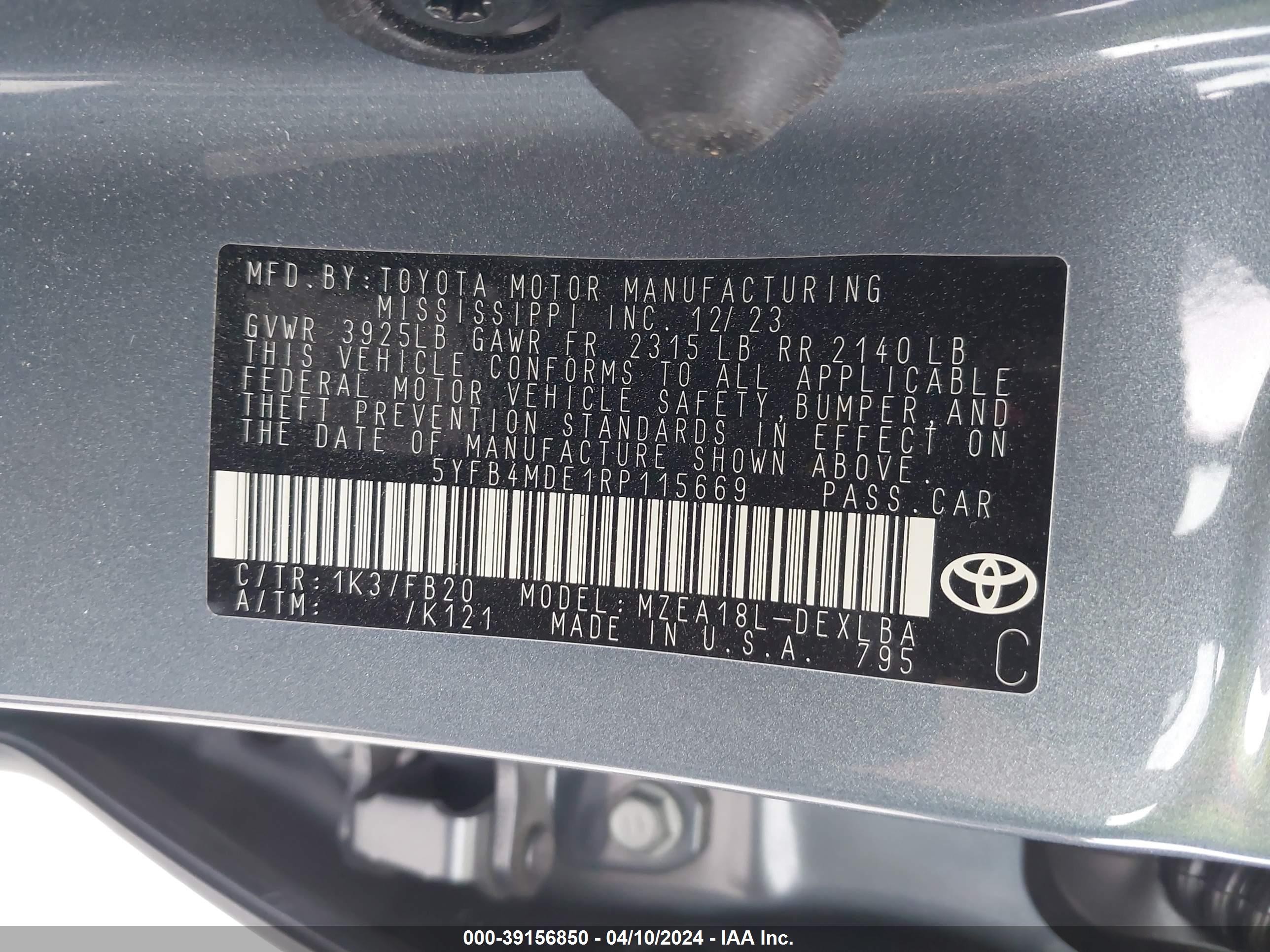 Photo 8 VIN: 5YFB4MDE1RP115669 - TOYOTA COROLLA 