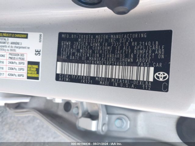 Photo 8 VIN: 5YFB4MDE1RP146601 - TOYOTA COROLLA 