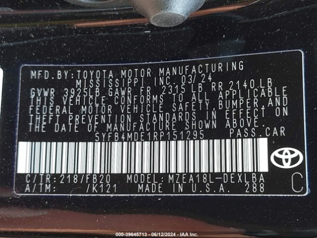 Photo 8 VIN: 5YFB4MDE1RP151295 - TOYOTA COROLLA 