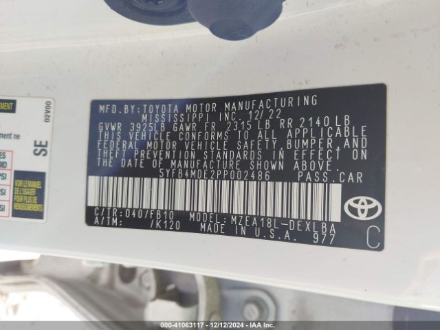 Photo 8 VIN: 5YFB4MDE2PP002486 - TOYOTA COROLLA 